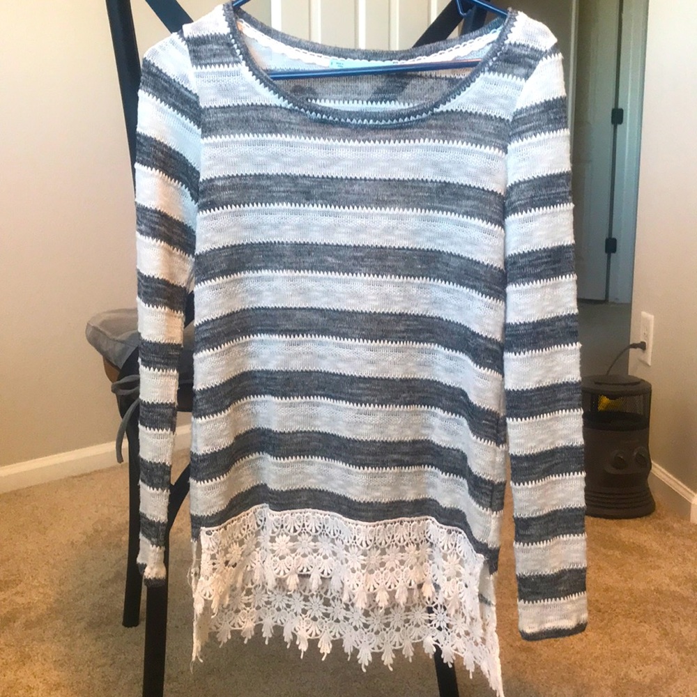 Maurices Lightweight Striped Sweater with Lace Bottom